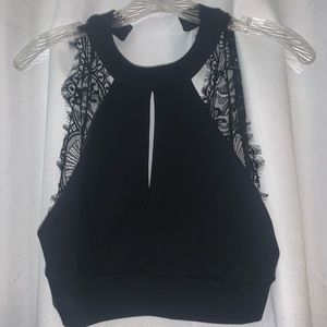 Black halter laced crop top